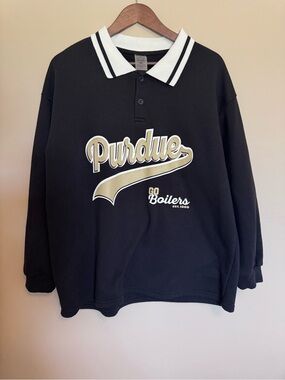 Purdue Black & Gold Polo-Style Sweatshirt